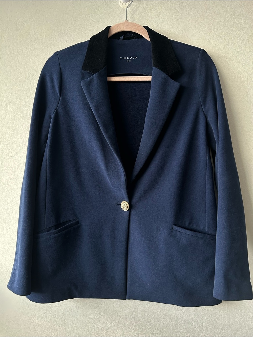 Circolo 1901 Navy Blazer with Velvet Collar and Gold Button